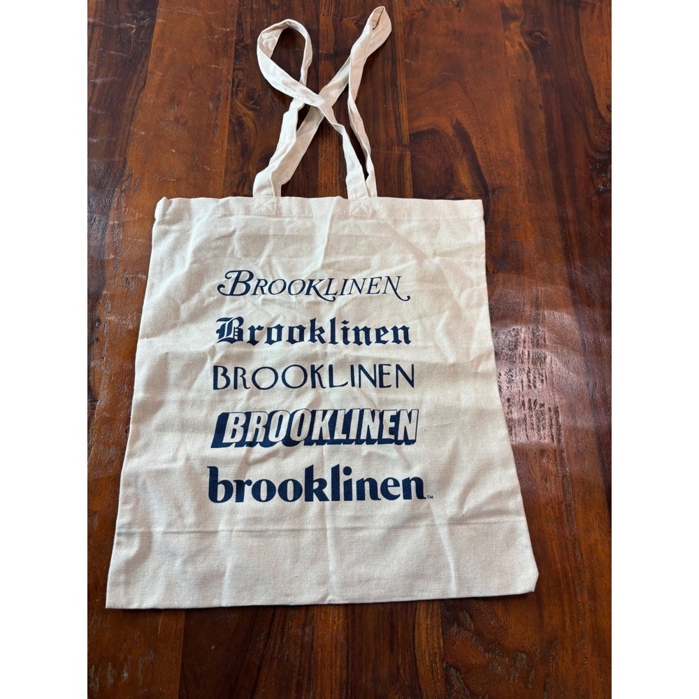 Brooklinen Canvas Tote Bag Natural Cream Navy Blue Logo Graphic Reusable Shopper